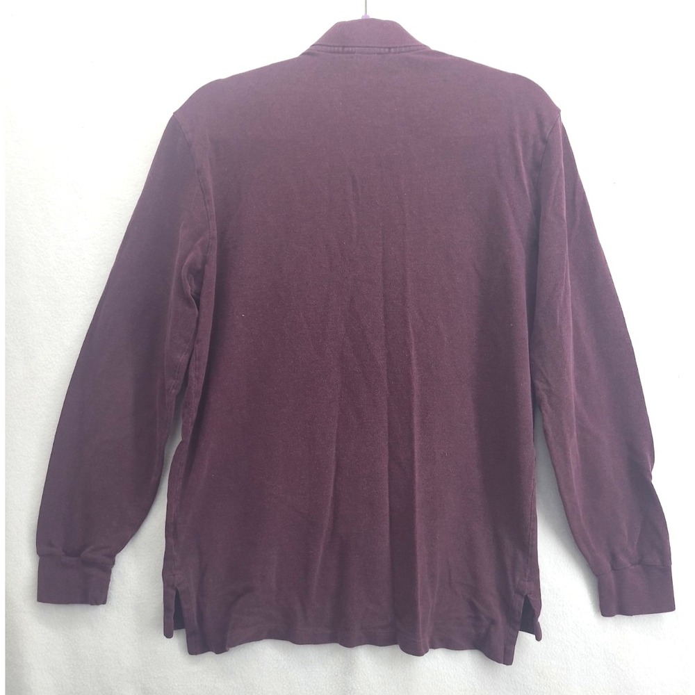 Polo Ralph Lauren Polo Shirt M Burgundy Long Sleeve Pique Cotton Classic Pony - Picture 2 of 7